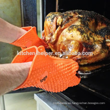 Guantes de silicona resistentes al fuego al por mayor del silicón del grado alimenticio del diseño / guante del Bbq del horno de la parrilla del silicón / mitón del horno